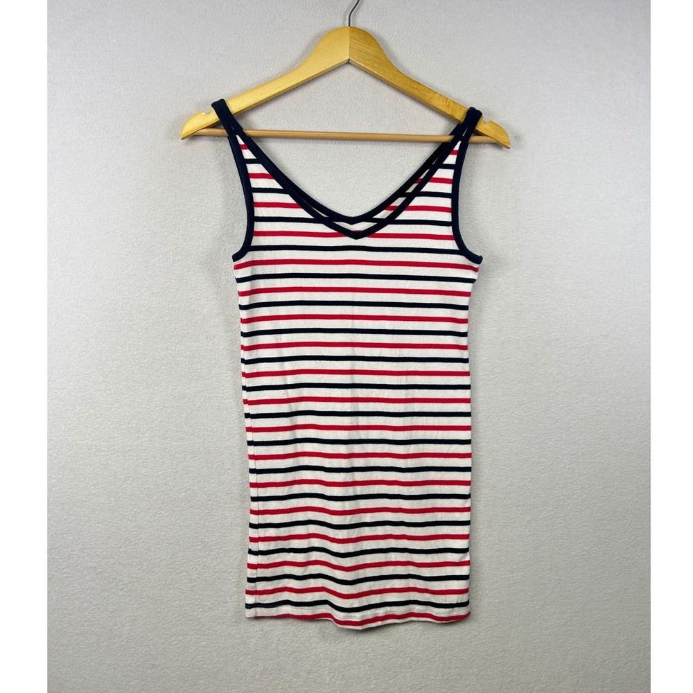 GAP Maternity Striped Tank Top V Neck Sleeveless Red White Blue Size S